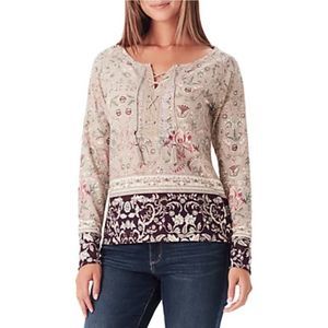 VINTAGE AMERICA Lace-Up Scoop Neck Long Sleeve Waffle Knit Top XL